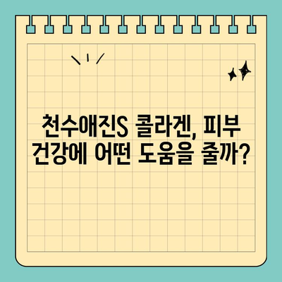 천수애진S, 콜라겐 함량과 안전성에 대한 솔직한 리뷰 | 천수애진S 후기, 콜라겐 효능, 피부 건강