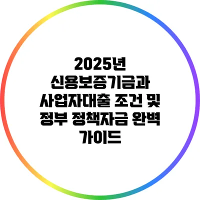 2025년 신용보증기금과 사업자대출 조건 및 정부 정책자금 완벽 가이드