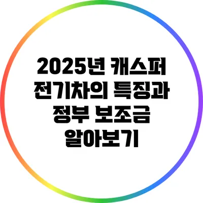 2025년 캐스퍼 전기차의 특징과 정부 보조금 알아보기
