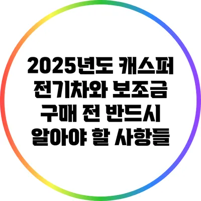 2025년도 캐스퍼 전기차와 보조금: 구매 전 반드시 알아야 할 사항들
