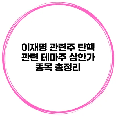 이재명 관련주 탄핵 관련 테마주 상한가 종목 총정리