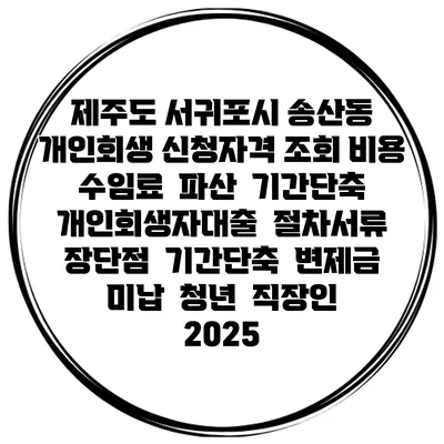 제주도 서귀포시 송산동 개인회생 신청자격 조회 비용 수임료 | 파산 | 기간단축 | 개인회생자대출 | 절차서류 | 장단점 | 기간단축 | 변제금 미납 | 청년 | 직장인 2025